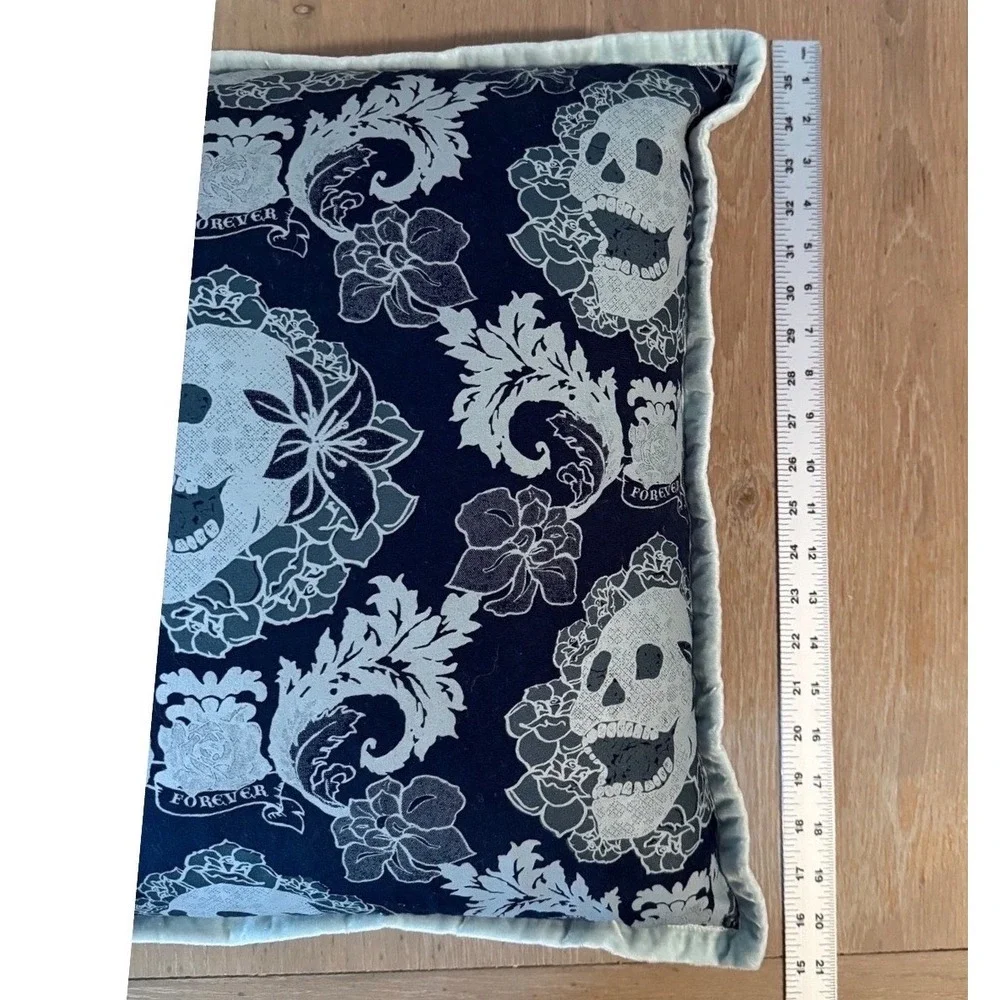 Melissa Bamber Gothic Skull Floral‎ Forever Throw Pillow Navy 16x16